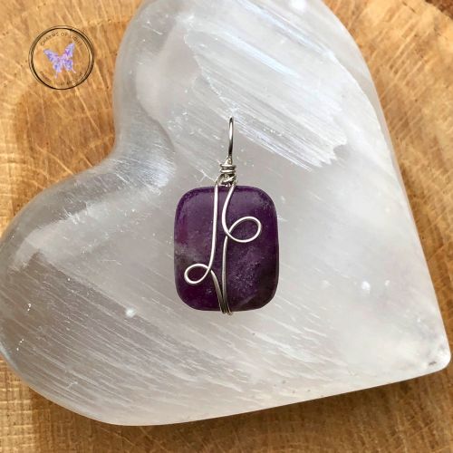 Lepidolite Rectangle Silver Wire Wrapped Pendant